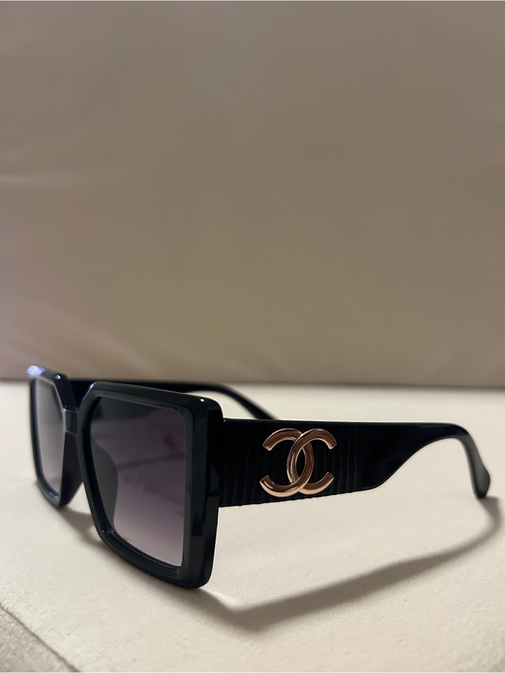 CHANEL Black Sunglasses with Gold CC Accent